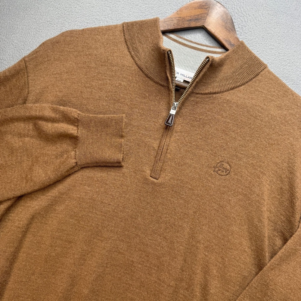 Peter Millar Quarter Zip Sweater Mens XXL Brown Merino Wool Silk Blend Pullover